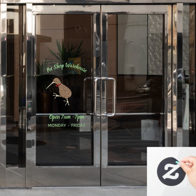 Happy Jumping Kiwi mit Bug-Krawatte Cartoon Design Fensteraufkleber (Büro Tür)