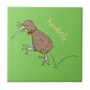 Happy Jumping Kiwi mit Bug-Krawatte Cartoon Design Fliese