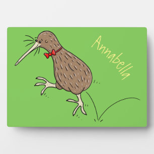 Happy Jumping Kiwi mit Bug-Krawatte Cartoon Design Fotoplatte
