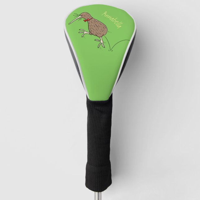 Happy Jumping Kiwi mit Bug-Krawatte Cartoon Design Golf Headcover (Vorderseite)