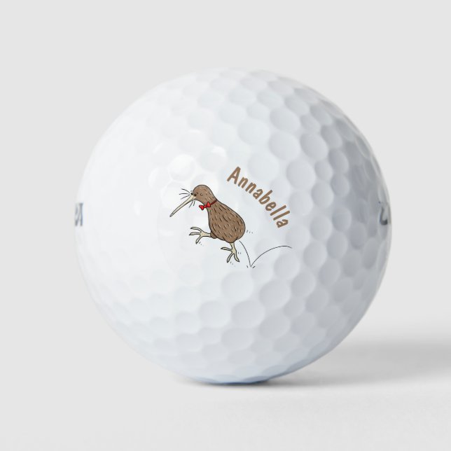 Happy Jumping Kiwi mit Bug-Krawatte Cartoon Design Golfball (Vorderseite)