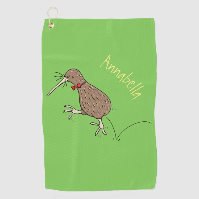 Happy Jumping Kiwi mit Bug-Krawatte Cartoon Design Golfhandtuch (Vorderseite)