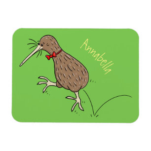 Happy Jumping Kiwi mit Bug-Krawatte Cartoon Design Magnet