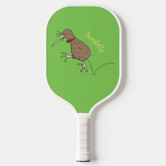 Happy Jumping Kiwi mit Bug-Krawatte Cartoon Design Pickleball Schläger (Vorderseite)