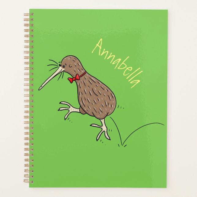 Happy Jumping Kiwi mit Bug-Krawatte Cartoon Design Planer (Vorderseite)