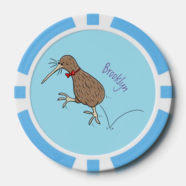Happy Jumping Kiwi mit Bug-Krawatte Cartoon Design Pokerchips (Vorderseite)