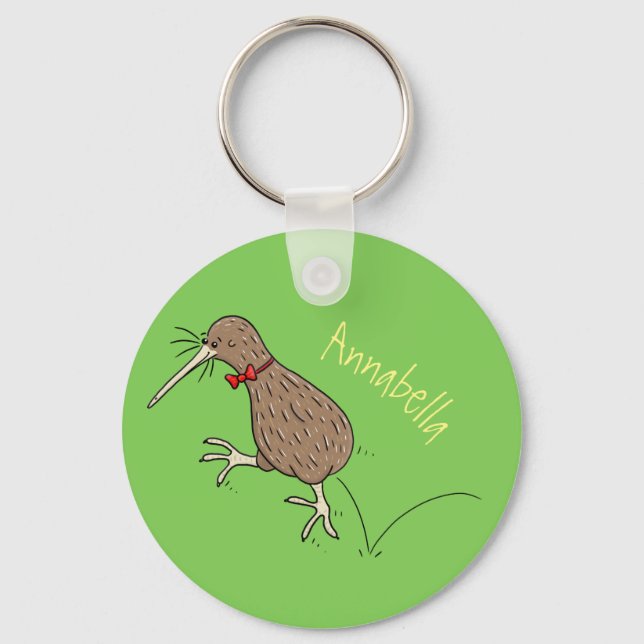 Happy Jumping Kiwi mit Bug-Krawatte Cartoon Design Schlüsselanhänger (Vorderseite)