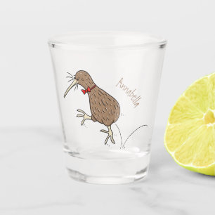 Happy Jumping Kiwi mit Bug-Krawatte Cartoon Design Schnapsglas