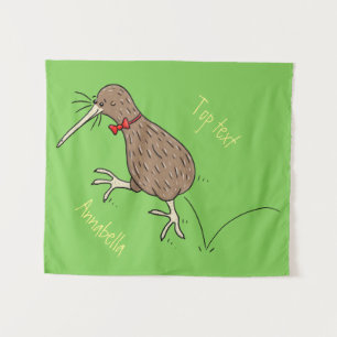Happy Jumping Kiwi mit Bug-Krawatte Cartoon Design Wandteppich