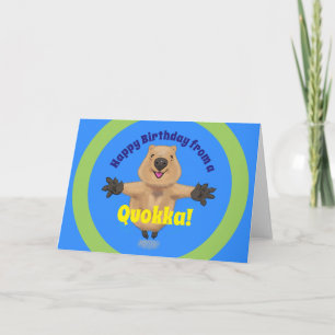 Happy jumping quokka cartoon birthday karte