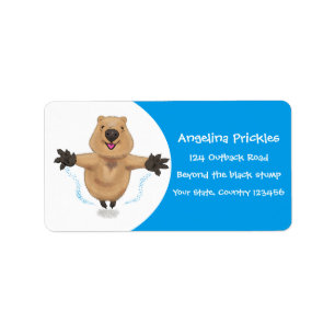 Happy Jumping Quokka Cartoon Design Adressaufkleber