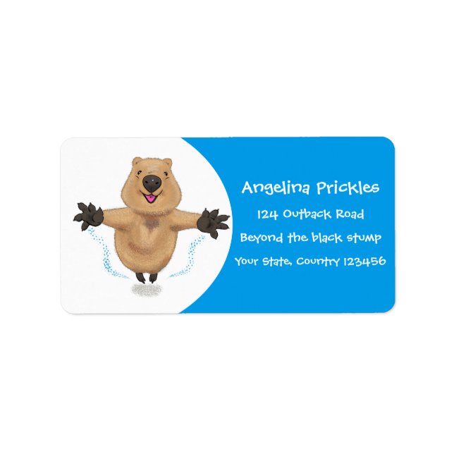 Happy Jumping Quokka Cartoon Design Adressaufkleber (Vorne)