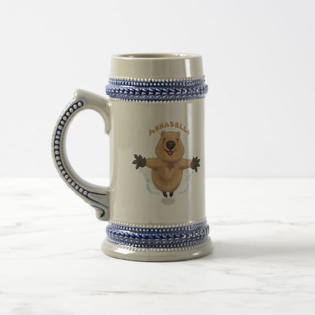 Happy Jumping Quokka Cartoon Design Bierglas (Links)