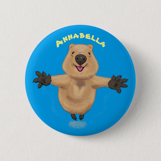 Happy Jumping Quokka Cartoon Design Button (Vorderseite)