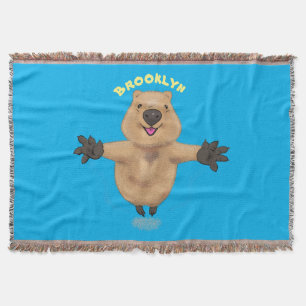 Happy Jumping Quokka Cartoon Design Decke