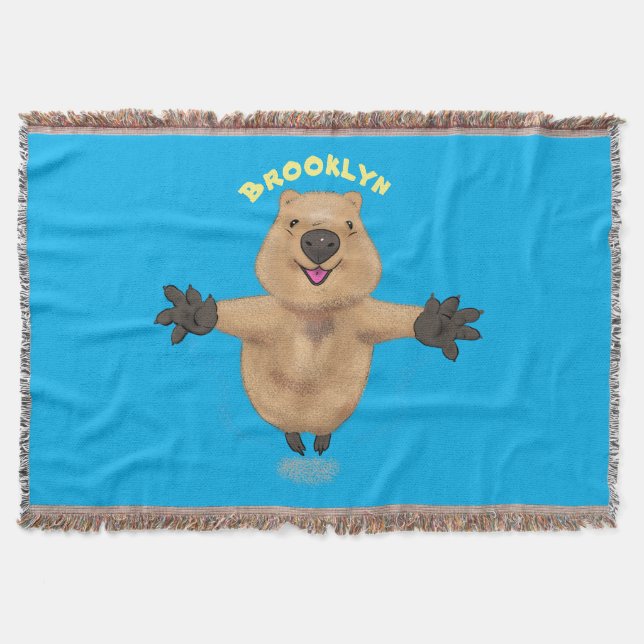 Happy Jumping Quokka Cartoon Design Decke (Vorderseite)