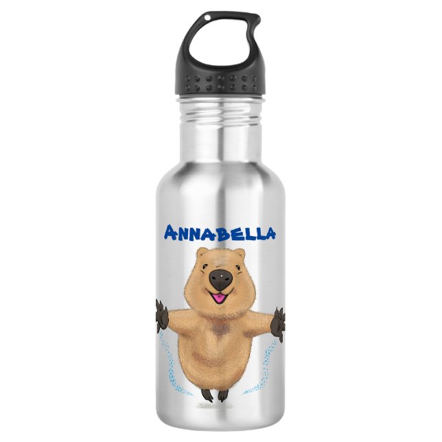 Happy Jumping Quokka Cartoon Design Edelstahlflasche (Vorderseite)