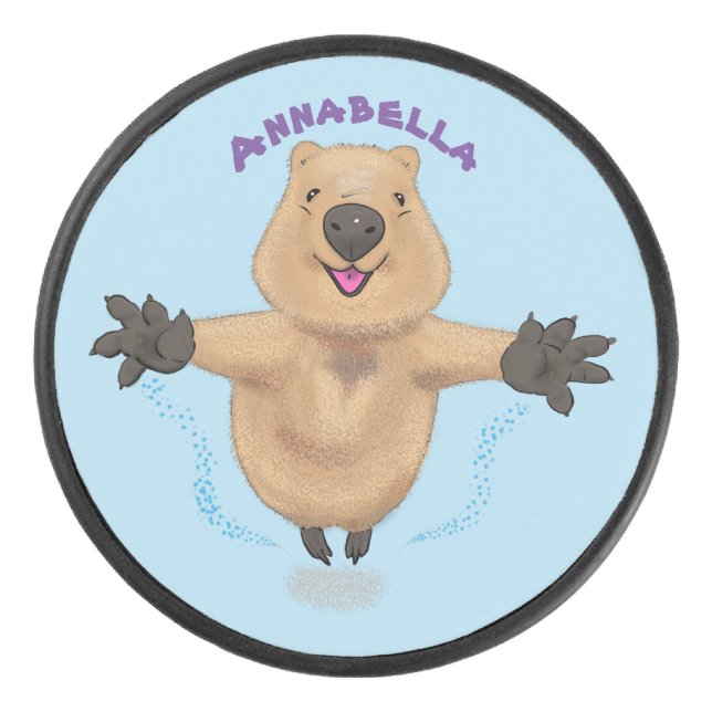 Happy Jumping Quokka Cartoon Design Eishockey Puck (Vorderseite)