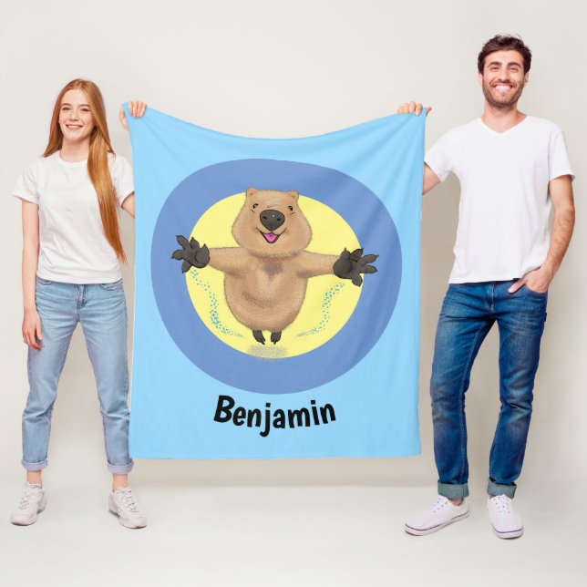 Happy Jumping Quokka Cartoon Design Fleecedecke (Beispiel)