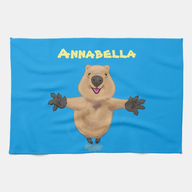 Happy Jumping Quokka Cartoon Design Geschirrtuch (Horizontal)