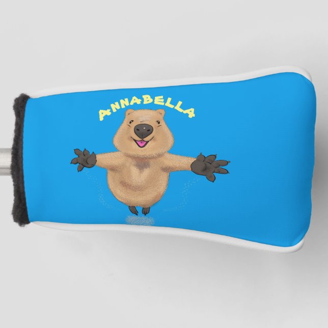 Happy Jumping Quokka Cartoon Design Golf Headcover (Vorderseite)