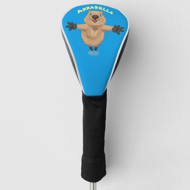 Happy Jumping Quokka Cartoon Design Golf Headcover (Vorderseite)
