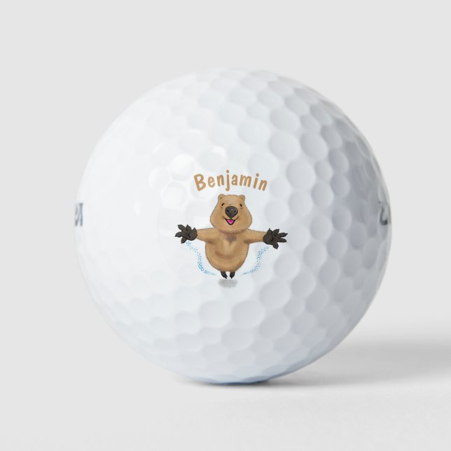 Happy Jumping Quokka Cartoon Design Golfball (Vorderseite)
