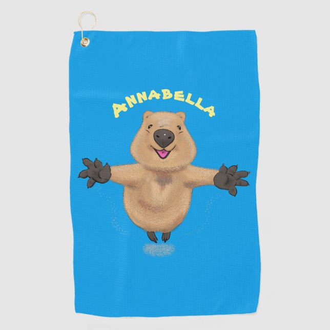 Happy Jumping Quokka Cartoon Design Golfhandtuch (Vorderseite)