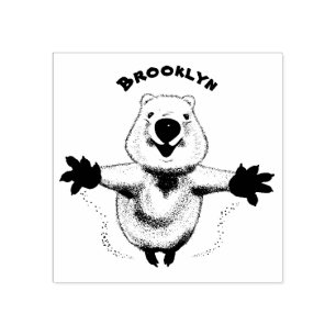 Happy Jumping Quokka Cartoon Design Gummistempel