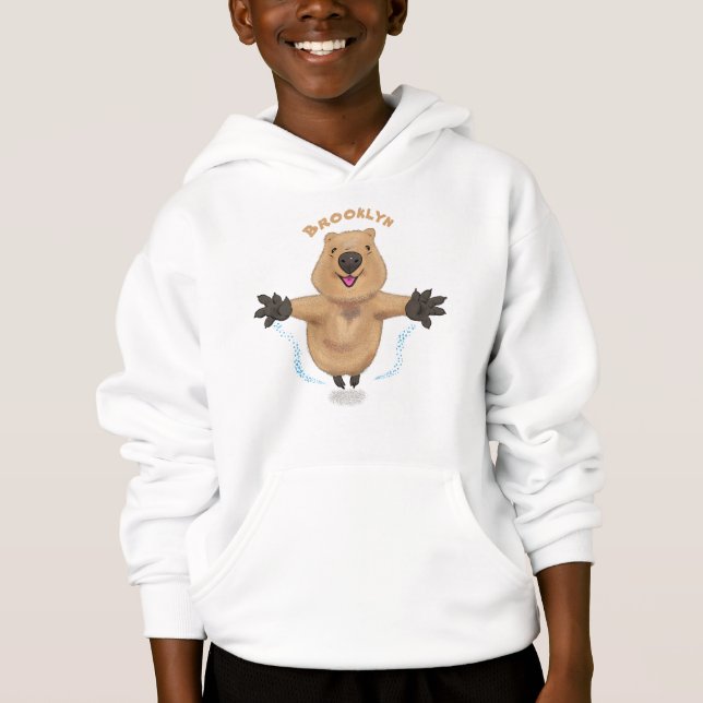 Happy Jumping Quokka Cartoon Design Hoodie (Vorderseite)