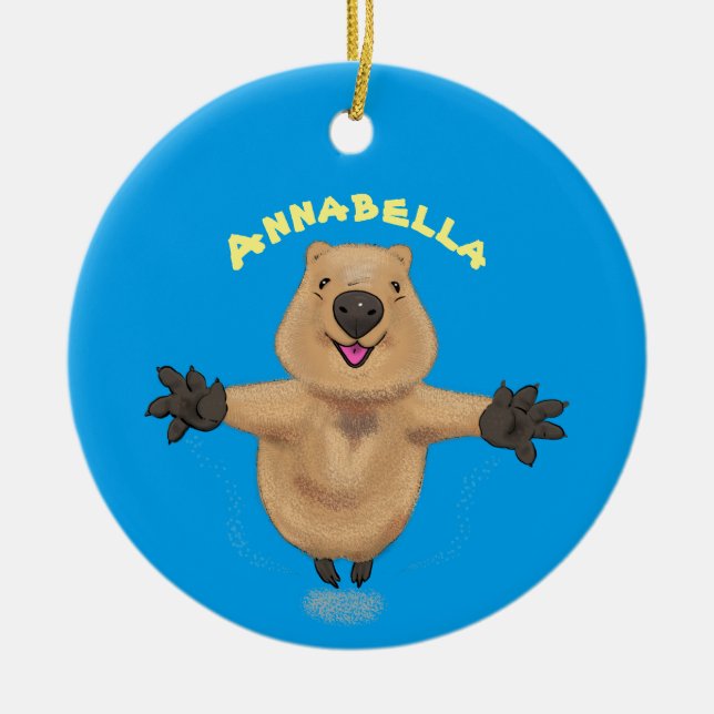 Happy Jumping Quokka Cartoon Design Keramik Ornament (Vorne)