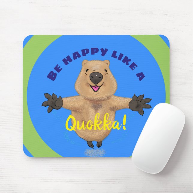 Happy Jumping Quokka Cartoon Design Mousepad (Mit Mouse)
