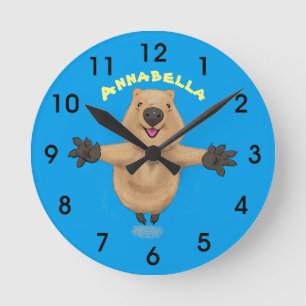 Happy Jumping Quokka Cartoon Design Runde Wanduhr
