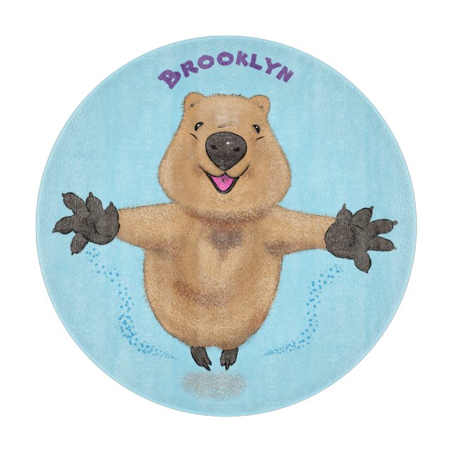 Happy Jumping Quokka Cartoon Design Schneidebrett (Vorderseite)