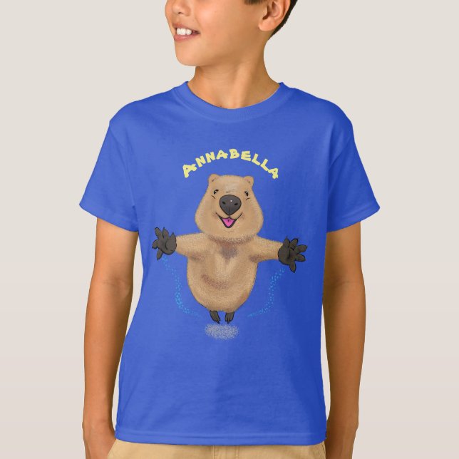 Happy Jumping Quokka Cartoon Design T-Shirt (Vorderseite)