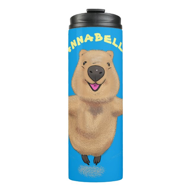 Happy Jumping Quokka Cartoon Design Thermosbecher (Vorderseite)