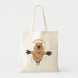 Happy Jumping Quokka Cartoon Design Tragetasche