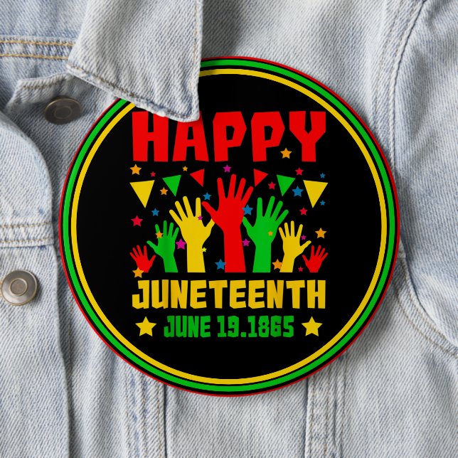 Happy Juneteenth Black Red Green Yellow Hands Button (Beispiel)