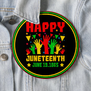 Happy Juneteenth Black Red Green Yellow Hands Button