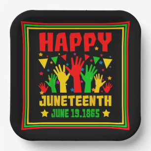 Happy Juneteenth Black Red Green Yellow Hands Pappteller
