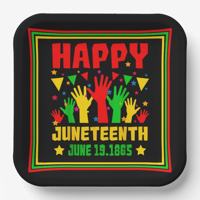 Happy Juneteenth Black Red Green Yellow Hands Pappteller (Vorderseite)
