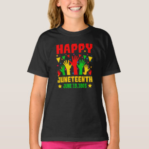 Happy Juneteenth Black Red Green Yellow Hands T-Shirt