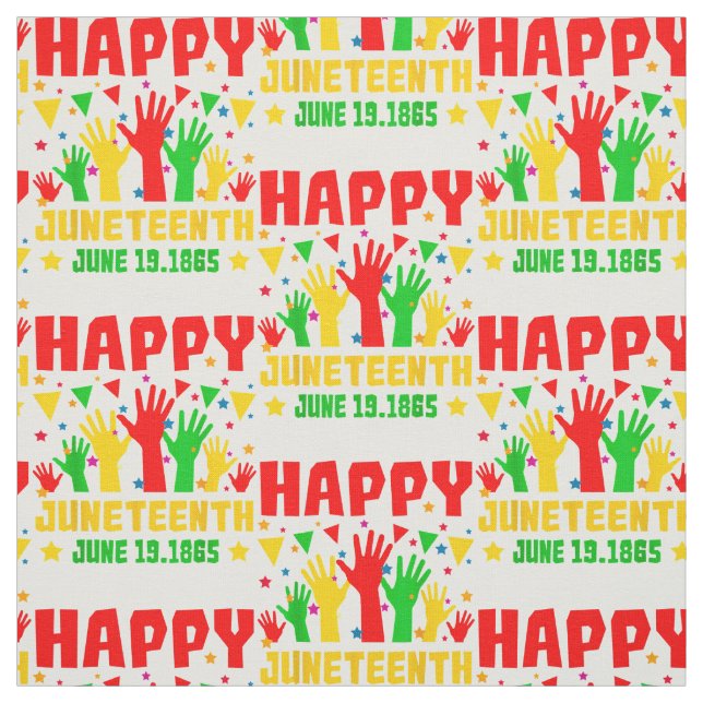 Happy Juneteenth Red Green Yellow Hands  Stoff (Muster)