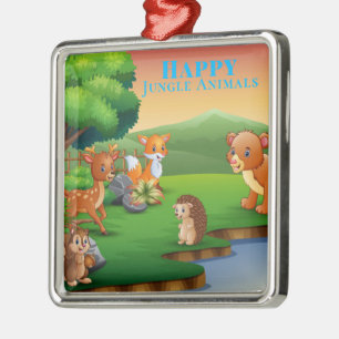 Happy Jungle Tiere in einer schönen Landschaft Ornament Aus Metall