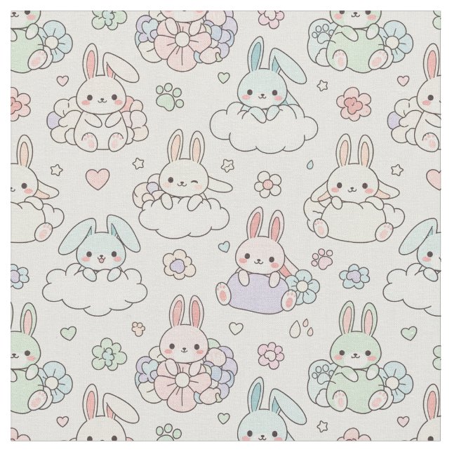 Happy Kawaii Bunny Stoff (Nahaufnahme)
