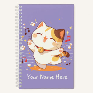 Happy Kawaii Calico Cat Dancing to Music Notizbuch