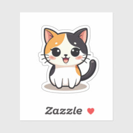 Happy Kawaii Calico Katze mit Big Eyes Aufkleber