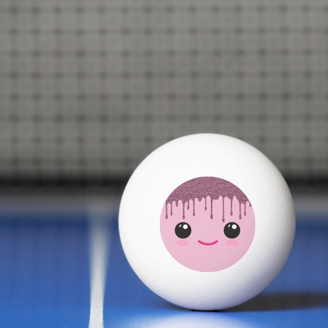 Happy Kawaii Face Faux Glitter Hair Ping Pong Ball Tischtennisball (Netto)