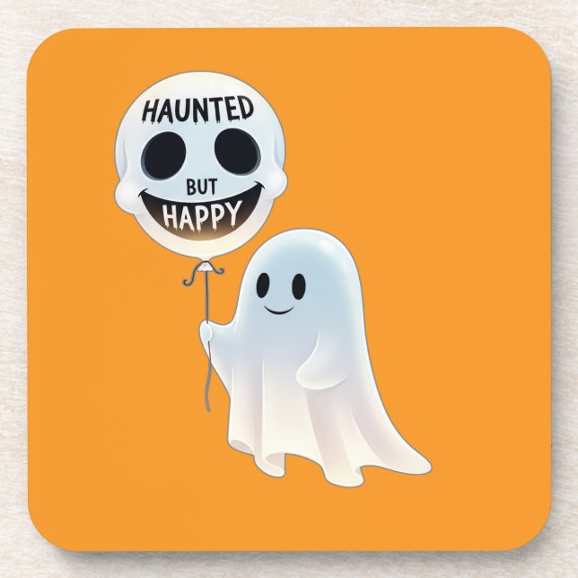 Happy Kawaii Ghost with Skull Balloon Getränkeuntersetzer (Vorderseite)