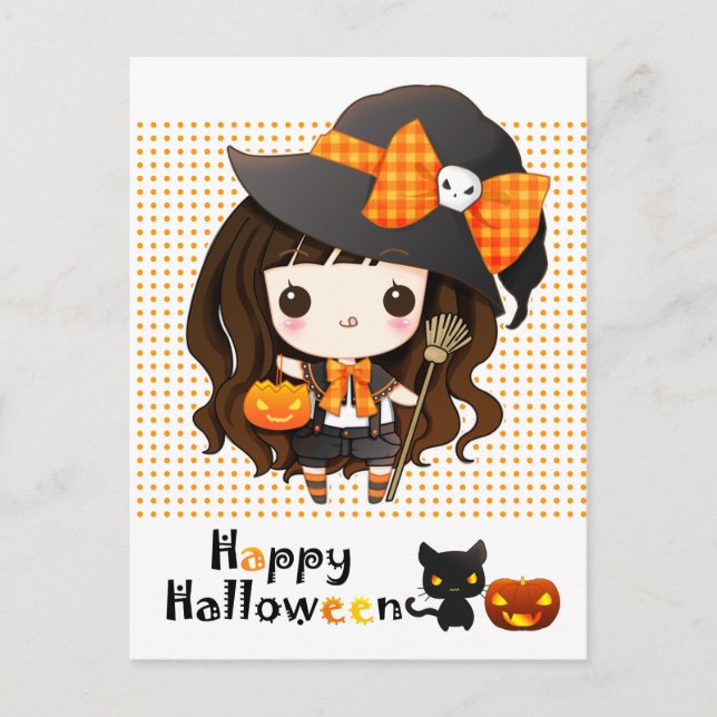 Happy Kawaii Halloween Feiertagspostkarte (Vorderseite)